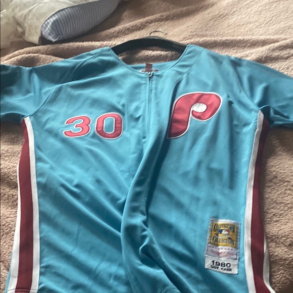 Ash Blue and Red Sports Jersey - Picture 1 of 4